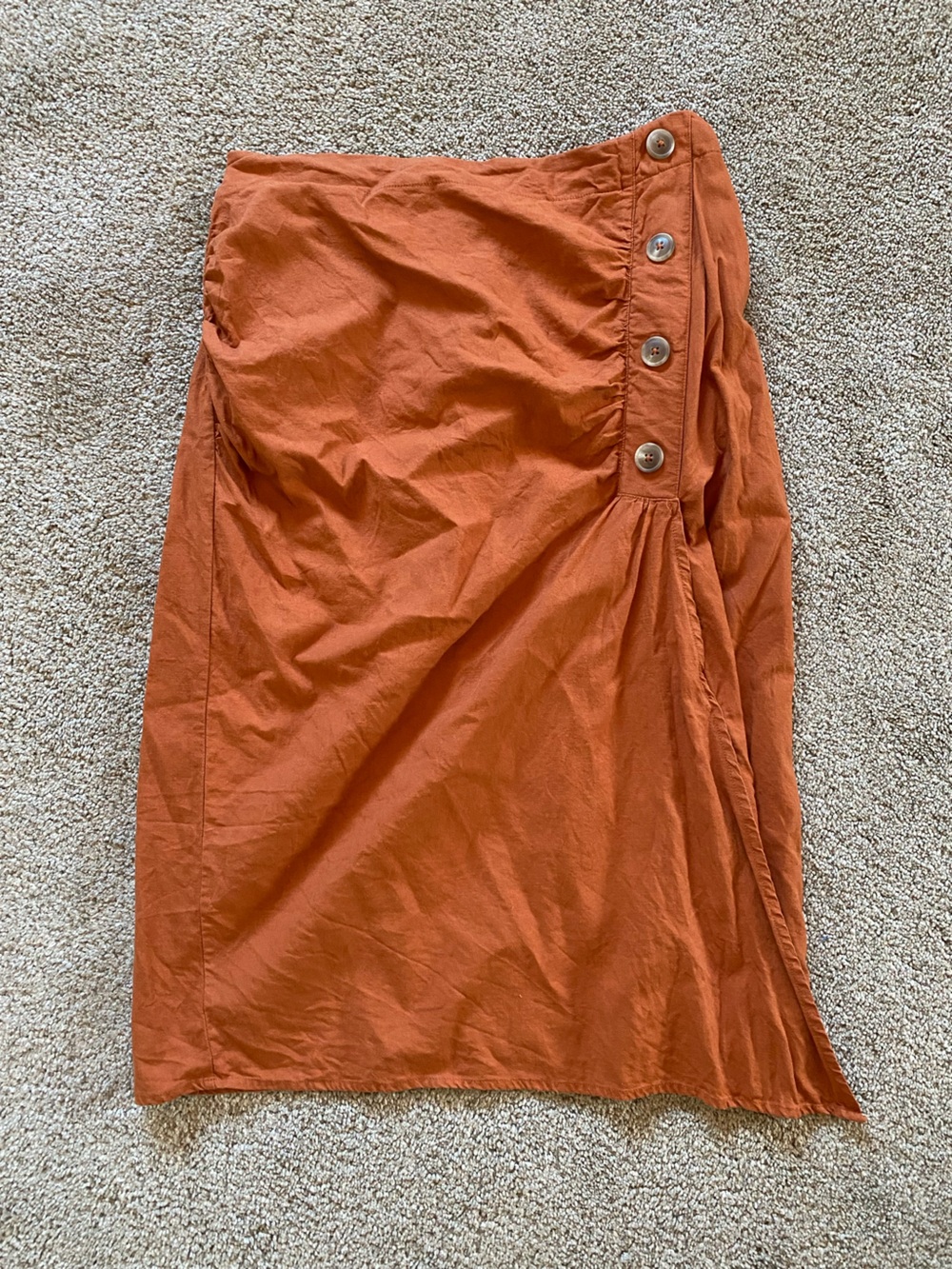 New York & Company Rust Orange Button-Detail Wrap Midi Skirt